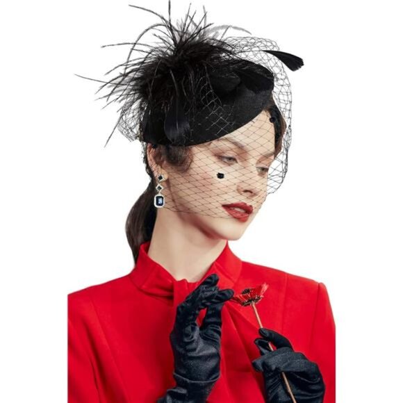 Accessories - Fascinator Hat Veil Feather Fascinators Hair Clip Tea Party Pillbox